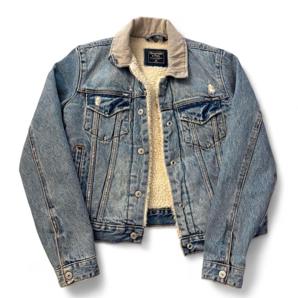 Abercrombie & Fitch Sherpa Lined Denim Trucker Jacket Light Wash XS